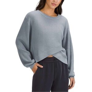 Lululemon Reversible Crossover Sweater Blue Cashmere Blend Ribbed Knit Sz 4 / S